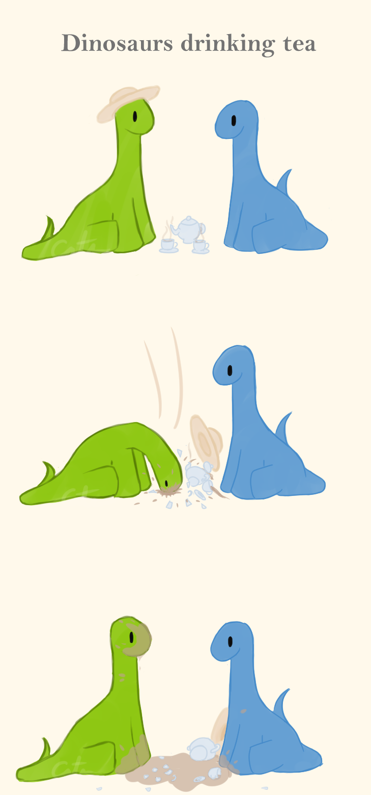 prof-catsie:  Dinosaurs drinking tea   Same