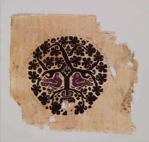 Orbiculus (Roundel) with Grapevine Inhabited by Two Purple Birds Emerging from a Pot via Islamic Art