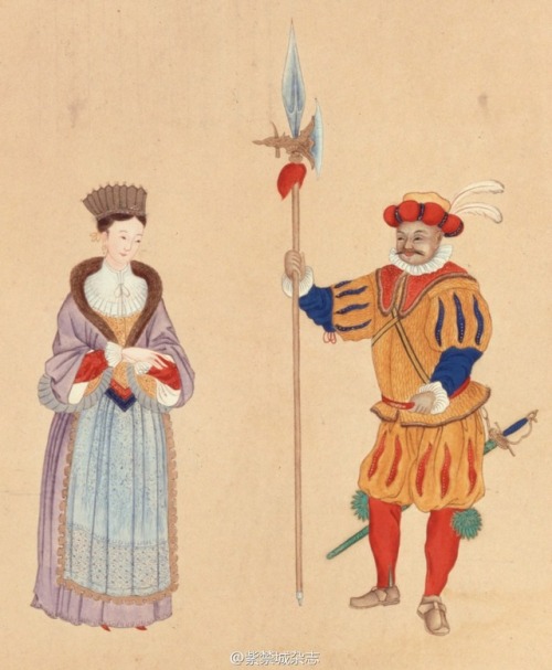 useless-switzerlandfacts:quousque:historium:18th-century Chinese drawing of a Swiss mercenary and hi