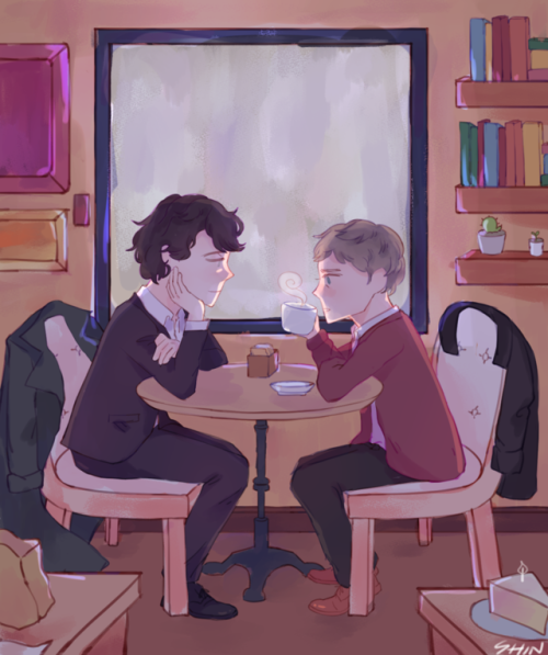 here’s the johnlock coffeeshop AU that nobody asked for aha (the colors are horrendous but i’ll fix 