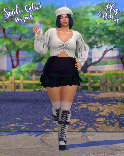 solstice-sims:Smile, Cutie! Posepack + CAS Poses (For Plus-Sized Sims)My first ever posepack for plu