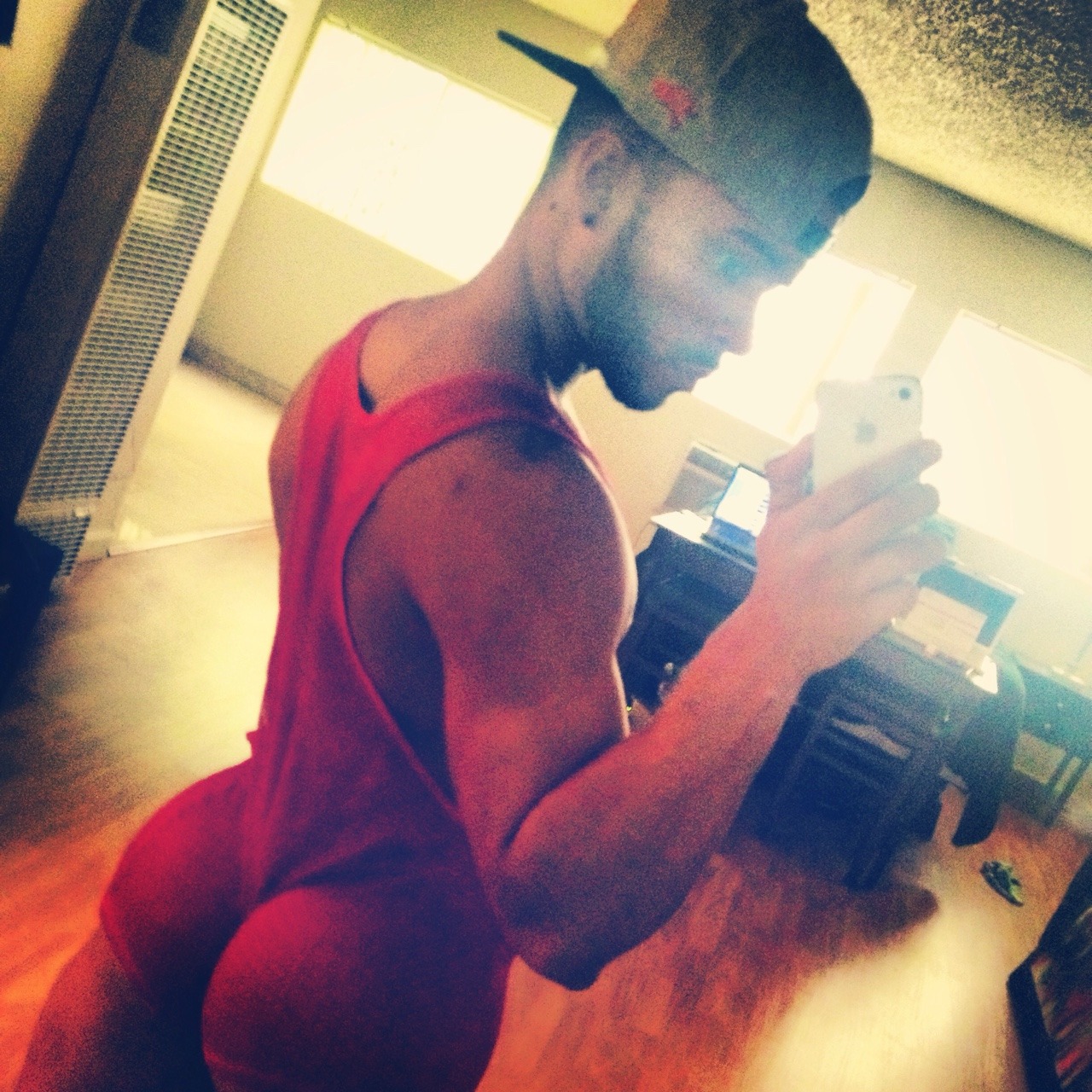 dominicanblackboy:  Sexy fat tongue licking juicy Latin ass Juju Mario hot in red!😍😍😍😍😍😰