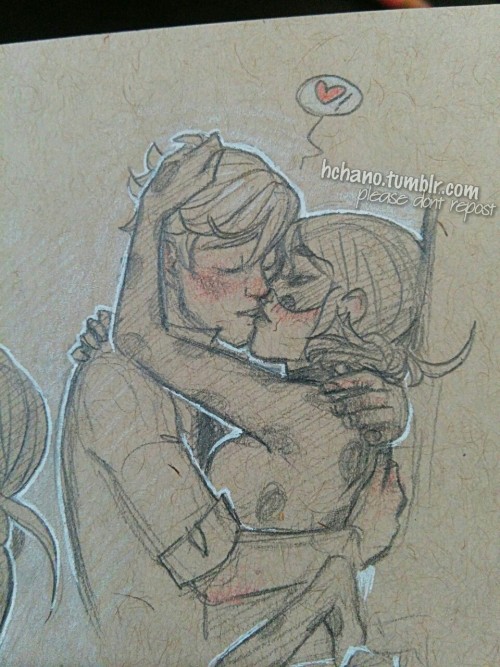 hchano:  to apologize for the deadrien, have some phone photos of kissy Ladrien doodles I did today.