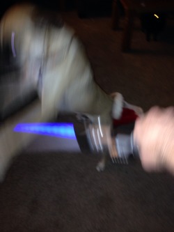Reggie and I had an Epic light saber battle.