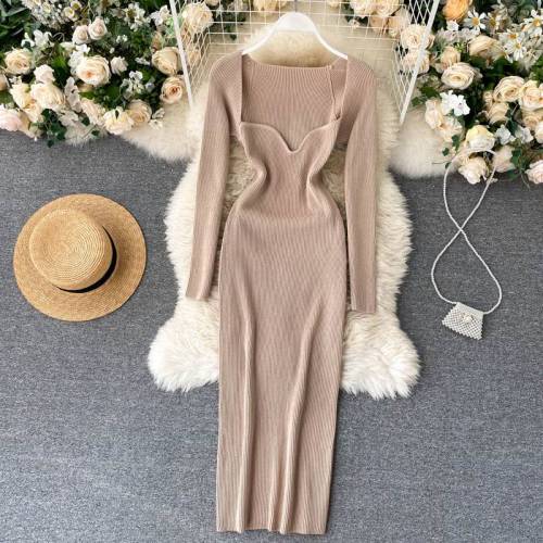 Strapless Ribbed Knitted Long Sleeve Midi Sweater Dress - uniqistic.com/shop/woman/dresses/s