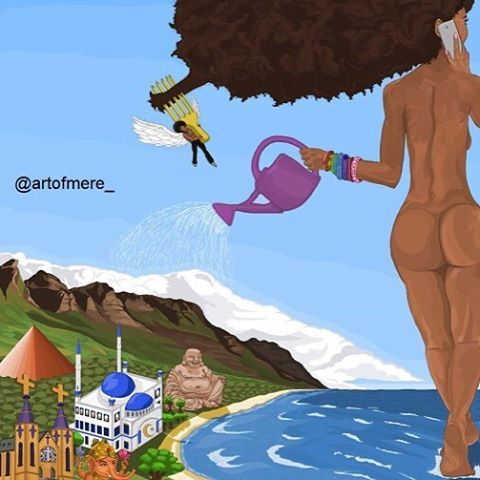 @artofmere_  #2FroChicks #artist #blackart #art #illustration #melanin #BlackGirlMagic #water #beach