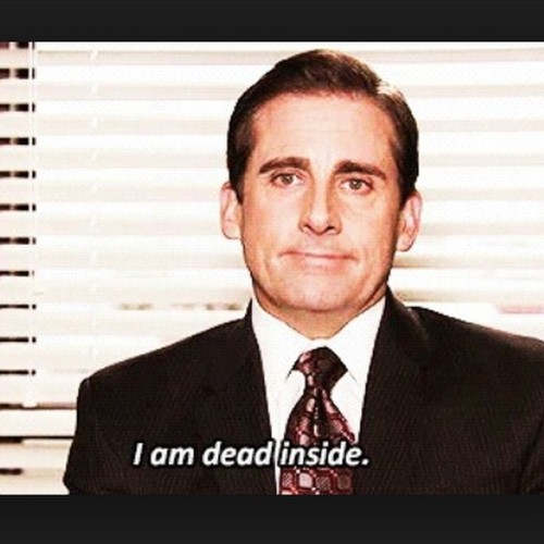 Current mood. Brb going to go dye my hair light brown but I have black dye in case I mess up. #deadinside #theoffice #dye #k #michaelscott #spiritanimal