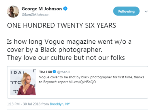 George M Johnson: “ONE HUNDRED TWENTY SIX YEARS  Is how long Vogue magazine went w/o a cover by a Bl