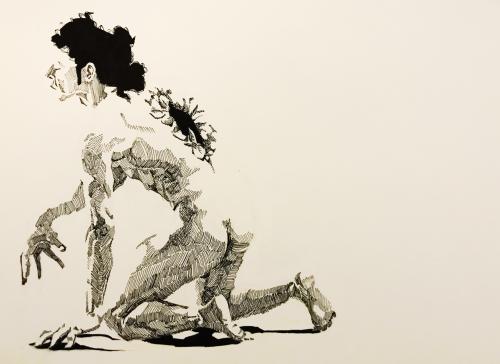 Figure study, 20209″ x 12″Ink on bristol(Click/Full screen for better quality! commentary under the 