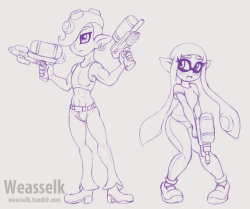 weasselk:  Some inkling girl and octoling guy fanart doodle.  Drawn during my stream.  || KO-FI || PATREON ||  TUMBLR ||   MINDS ||  ;3