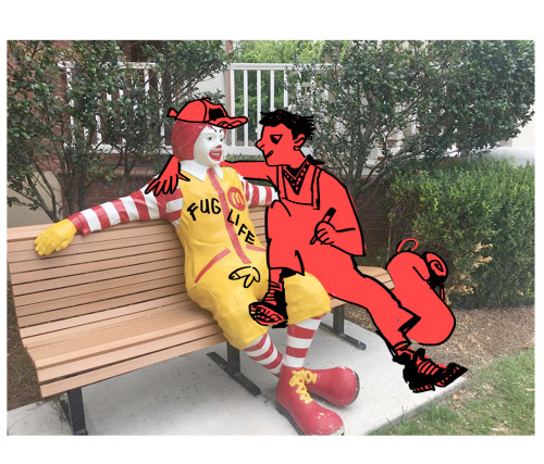 jonasgoonface:I have a story about the anti-homeless ronald mcdonald bench sculpture.  halloween bum