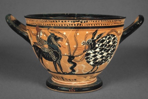 ancientanimalart: Drinking cup (skyphos) Greek (Athens)Late Archaic Periodabout 510–500 BCEThe