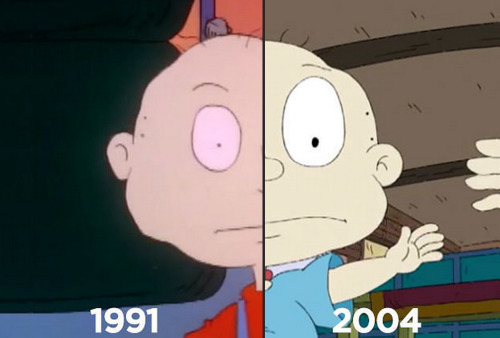 baskintheafterglow:  buzzfeed:  Cartoon characters’ first appearances versus most recent appearances.  Looking at them is like finally getting glasses 