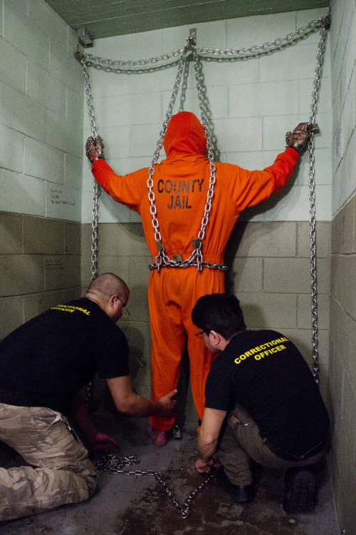 wired4funspike:Four years ago, in February 2015, I had the opportunity to visit Rawk Correctional Institution, which is no longer in business.  It was a great bondage experience.  During this particular scene, Officers Hawk and Rob had me in full rubber,