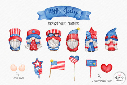 4th of July Gnome Patriotic Clipart by Chonnie artwork 35 PNG with transparent backgroundSize 3000px