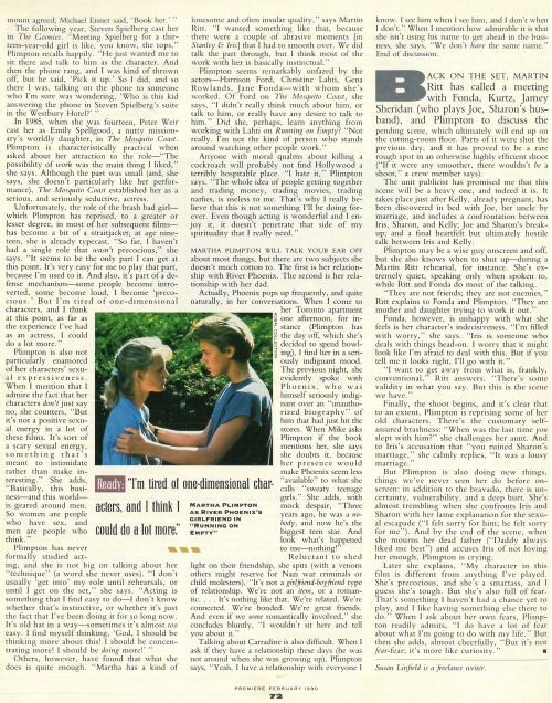 Rare interview with Martha Plimpton for Premiere Magazine, February 1990. The interview took place i