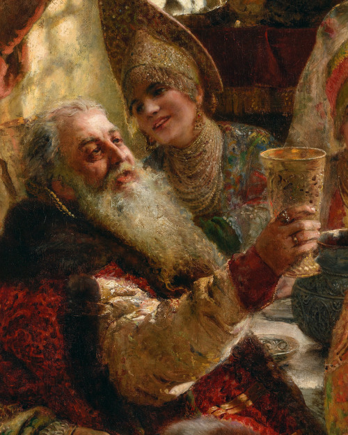 mysteriousartcentury:Konstantin Makovsky (1839-1915), A Boyar Wedding Feast, 1883, oil on canvas, 24