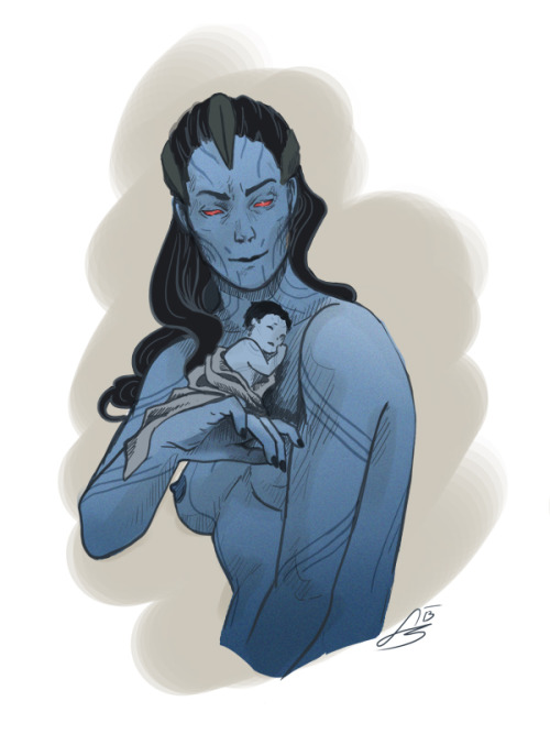 litzebitz:Queen Laufey and a (very) small Loki