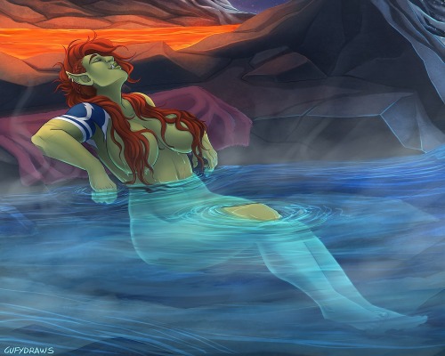 garrison-of-misfits: Commission (prequel) of the lovely Vezara taking a bath in one of Frostfire Rid