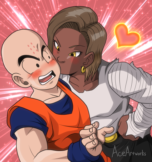 ace-artworks:Inspired again by @Shoyoumomo_ ’s mod to redraw Krillin and 18’s Kissing scene :) Some 