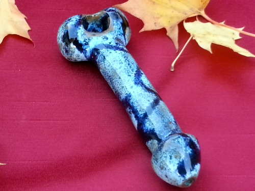 penis pipe, ceramic, handmade, 5 inches, arctic blue with dark blue veins - sold at my shop TheSpicy