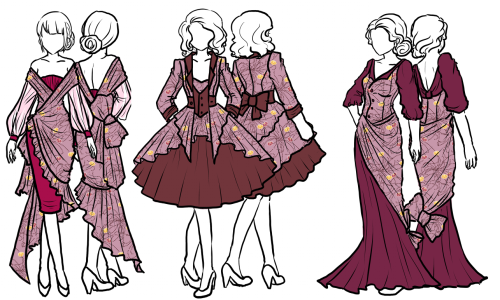 pardonmybloomers:  ladylawga:  Designs that I submitted for my FIDM application based on traditional Japanese fabric and retro Western silhouettes. (They…only wanted 6 I have no idea why I drew 18)  oh goodness that purple gown tho 