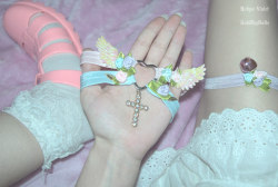 rottinggirlsrestingplace:    Hand stitched sadbbydolls heavenly angel floral sweetheart garters 🎀🌸👼   