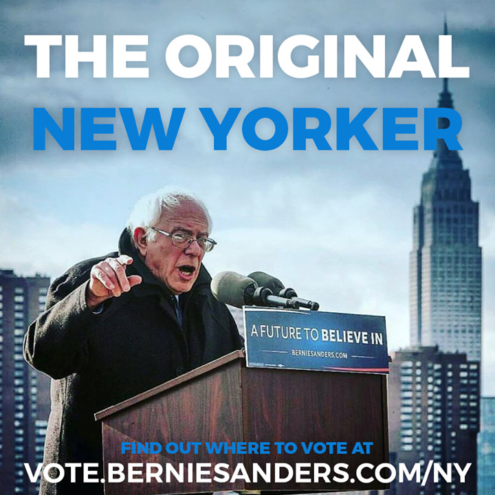 Make sure to get out and vote for the original New Yorker! If you don’t know where you can find your polling location at http://ftb.click/1VfEt50 #FeelTheBern #NYPrimary #Bernie2016