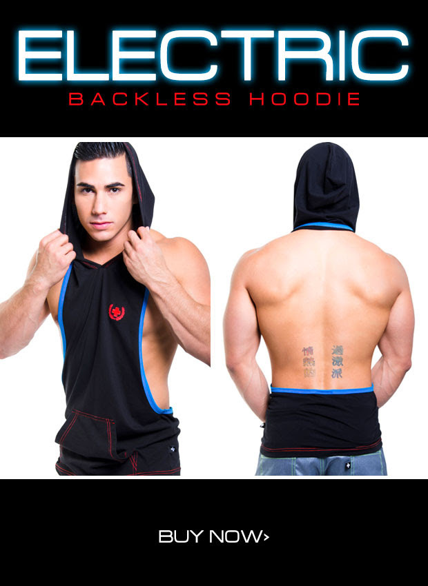 andrewchristian:  Sparks will be flying in our Electric Backless Hoodie. http://www.andrewchristian.com/index.php/electric-backless-hoodie.html