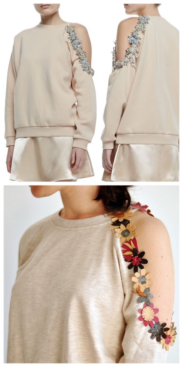 DIY Christopher Kane Inspired Cutout Shoulder Sweatshirt Tutorial from EmerJa. Restyle your sweatshi