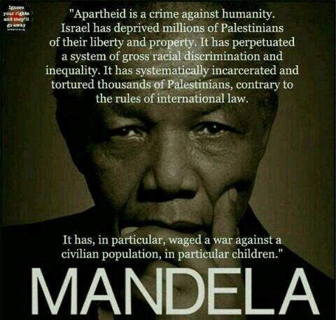 “@RT4Palestine @Adamitv #Apartheid #Israel #Palestine #Mandela #BDS pic.twitter.com/8OITz0SBwA
— Damian James Read (@damianjread) February 21, 2014”