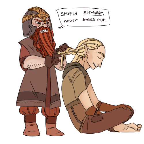 portabellogna:   There is so much hair-braiding fanart of Legolas and Gimli.      (sources- [x] [x] [x] [x] [x] [O] [x] [x] [x])       