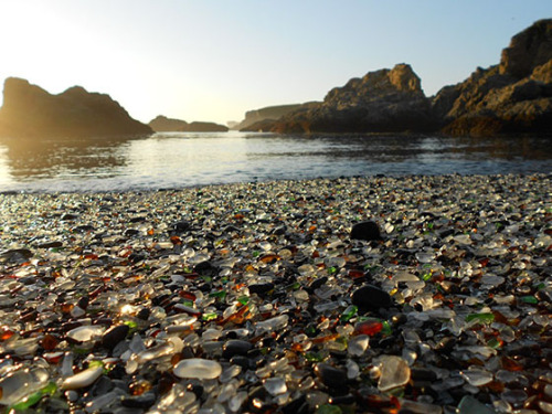 deanspelvis:  sombr-e:  Glass Beach, California In 1949 this beach was an unrestricted dump. For 18 years glass, car parts, razors and other broken and used items were thrown away here before the council realised it was probably a bad idea. For the next