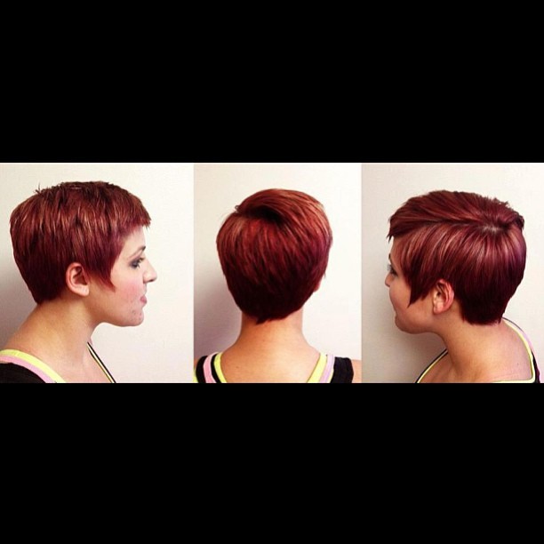 Proper Pixie Cuts — Pixie Cut- Deep Cherry Red With Gold Highlights...