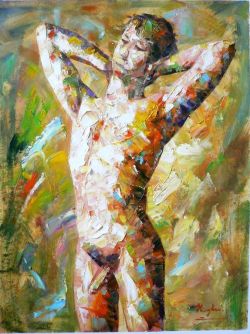 boysnmenart:  ORIGINAL  KNIFE OIL PAINTING ABSTRACT ART-MALE NUDE BY HONGTAO                         