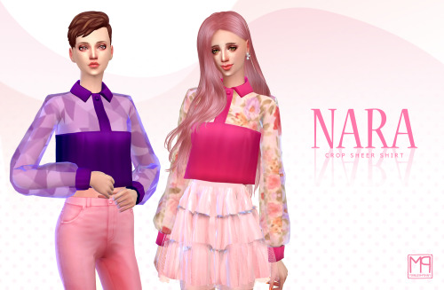 NARA ♦
Crop sheer shirt
“ Teen to elder
12 colors
”
[ Sim File Share ]
[ TSR ]
About CC
“New item / Standalone / Catalog thumbnail / All lod
Please update your game in last version and delete cache file, If cc or thumbnail not show in cas.
”
Thanks...