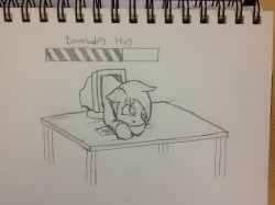 input-command:bw-sketch-dump:The idea was way cuter in my head. “You wouldn’t download a hug.” 1) Yes I would, but I’d prefer if I could upload hugs in the form of Waffle pone giving them out. 2) Waffle pone crawling out of your computer monitor