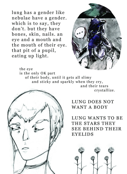 “phosphene and milk” is a character development zine for my comic, MORPHO + BELLFLOWER, now en