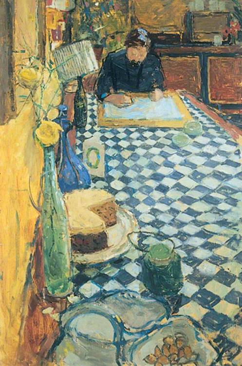 huariqueje:  The Table  -  Margaret Green British 1925-2003 Oil on canvas, 74 x 49.5 cm 