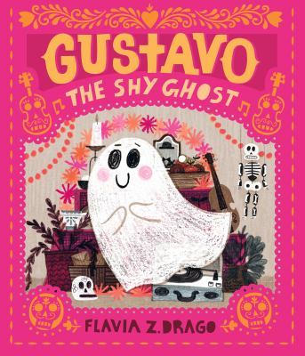 The book cover is pink with a shy looking ghost