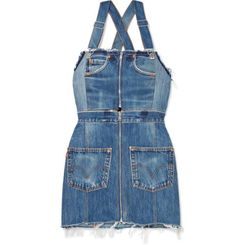 RE/DONE + Levi&rsquo;s two-tone distressed denim mini dress ❤ liked on Polyvore (see more blue vinta