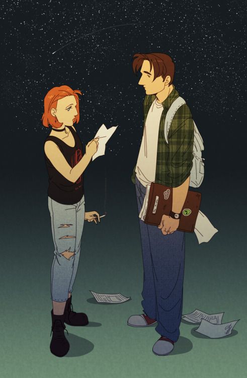 gorillaprutt:“So you’re “Spooky Mulder”, huh?”I’ve never drawn any rebel high school AU of X Files b