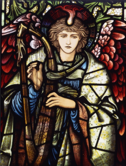 pre-raphaelisms: Edward Burne-Jones Praising Angel, 1902 (detail)  Originally designed in 1878 for Salisbury Cathedral, this stained glass design was reused several times. This version is from a series of eight windows for a house in Kensington belonging