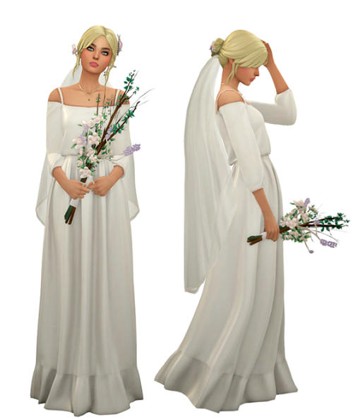 TS4 Cottagecore Wedding Dresses Lookbook Skin 1, 2 / Hair / Eyebrows / Eyes / Nosemask DressFreya Dr