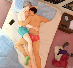 hachidraws:    sleepy Sunday mornings（=´∇｀=） (can you guess what Daichi’s underwear says? it was a gift from Suga kufufu)  
