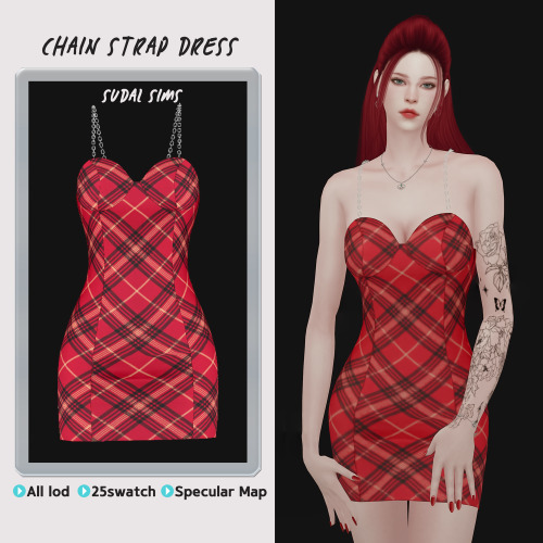 sudal-sims:[sudal] Chain strap dress▶ All lod ▶ Specular Map ▶ Dress - 25 Swatch ▶ Chain (Gloves) - 