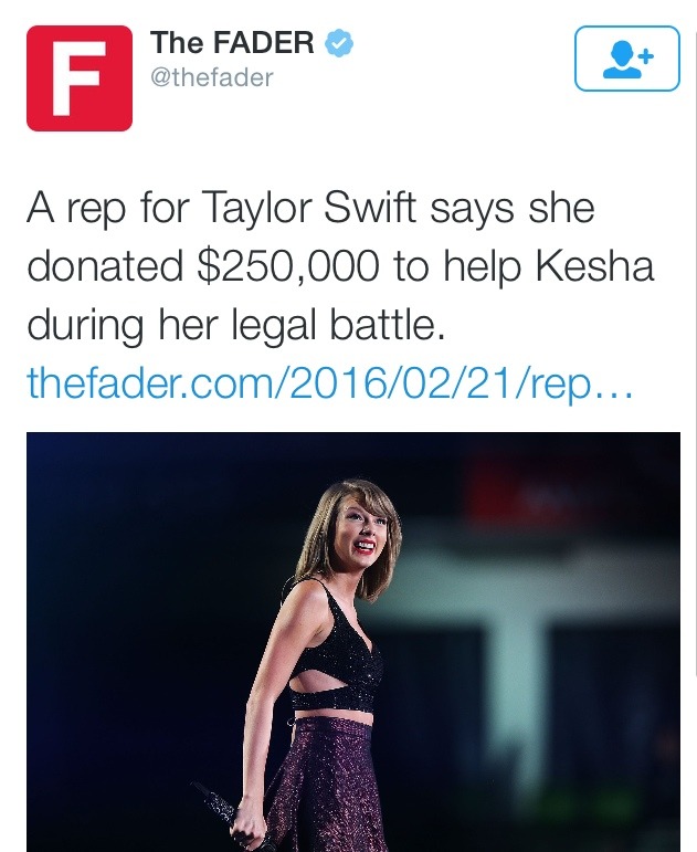 belleswift17:  Taylor donated $250,000 to Kesha and we wouldn’t have known about