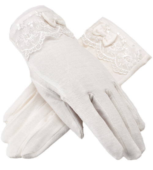  Women Driving Sunscreen Slip Gloves Cotton Gloves Breathable Lace Bow 