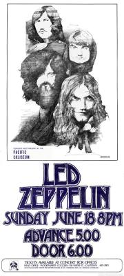pasttensevancouver:  Led Zeppelin, Sunday 18 June 1972 This concert never actually happened. Following a riot outside a Rolling Stones concert at the Coliseum, Vancouver City Council banned rock shows like this one. Zeppelin added an extra show in Seattle