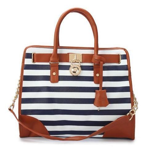 Cheap Michael Kors Striped Lock Large Navy Totes Clearance Michael Kors Bags for Cheap Prices. Fashi